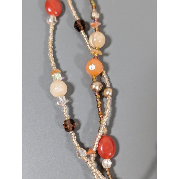 Lia Sophia Pumpkin Spice Necklace Stone Beaded Multi Strand Statement 18" - Picture 8 of 9